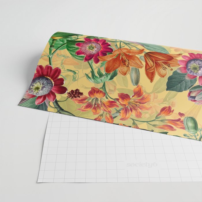 Exotic Sunny Vintage Passionflower Garden Wrapping Paper Gallery Image 2