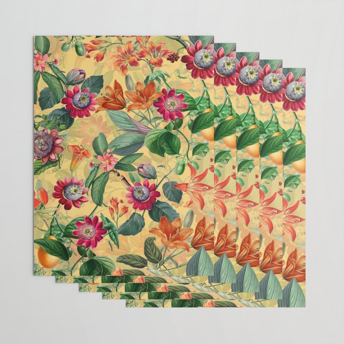 Exotic Sunny Vintage Passionflower Garden Wrapping Paper Gallery Image 3