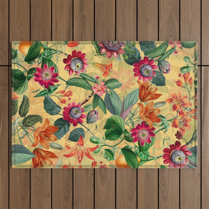 Exotic Sunny Vintage Passionflower Garden Outdoor Rug Gallery Image 1