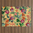 Exotic Sunny Vintage Passionflower Garden Outdoor Rug Gallery Image 1
