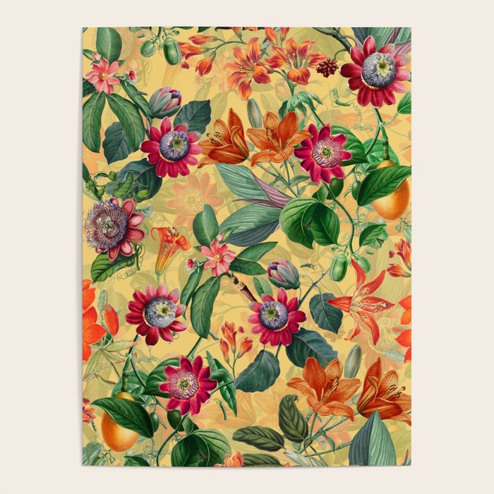 Exotic Sunny Vintage Passionflower Garden Poster Gallery Image 1