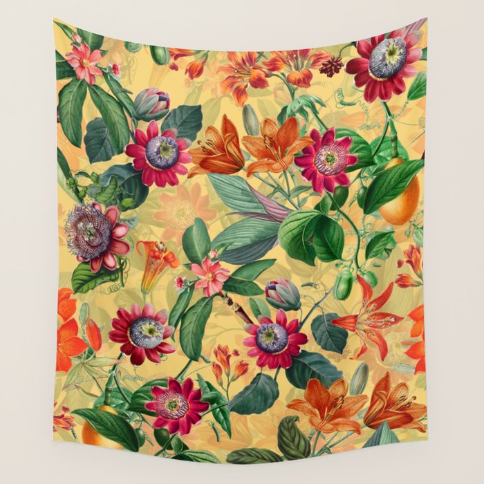 Exotic Sunny Vintage Passionflower Garden Wall Tapestry Gallery Image 4