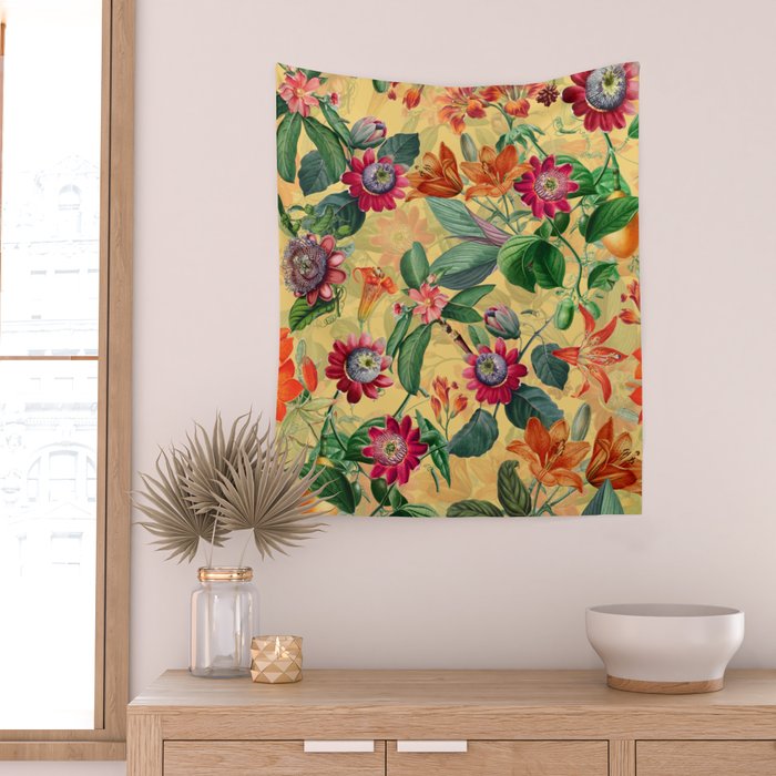 Exotic Sunny Vintage Passionflower Garden Wall Tapestry Gallery Image 2