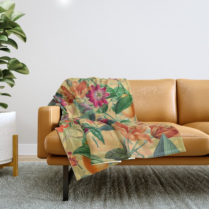 Exotic Sunny Vintage Passionflower Garden Throw Blanket Gallery Image 1