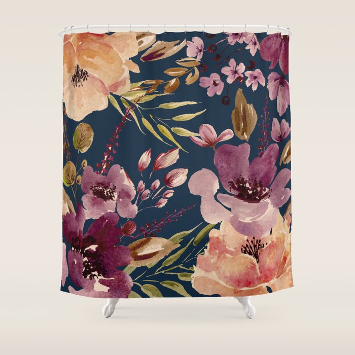 Watercolor Giant flowers fall colors Shower Curtain Gallery Image 1
