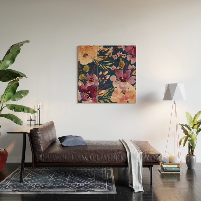 Watercolor Giant flowers fall colors Wood Wall Art Gallery Image 2