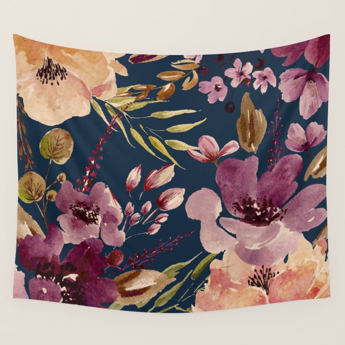Watercolor Giant flowers fall colors Wall Tapestry Gallery Image 4