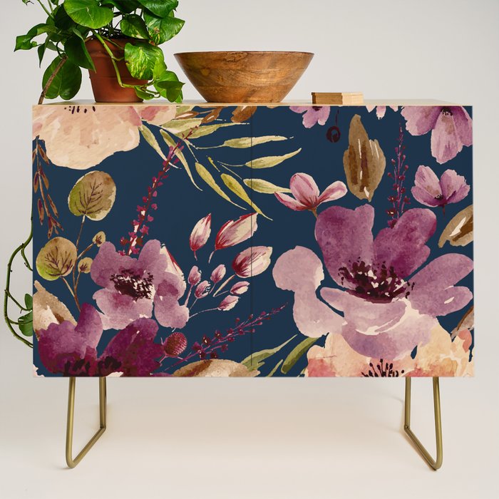Watercolor Giant flowers fall colors Credenza Gallery Image 1