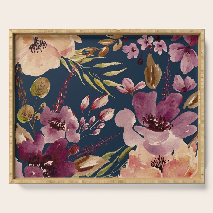 Watercolor Giant flowers fall colors Serving Tray Gallery Image 1