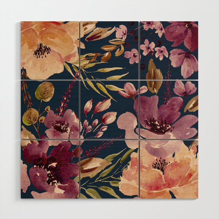Watercolor Giant flowers fall colors Wood Wall Art Gallery Image 1