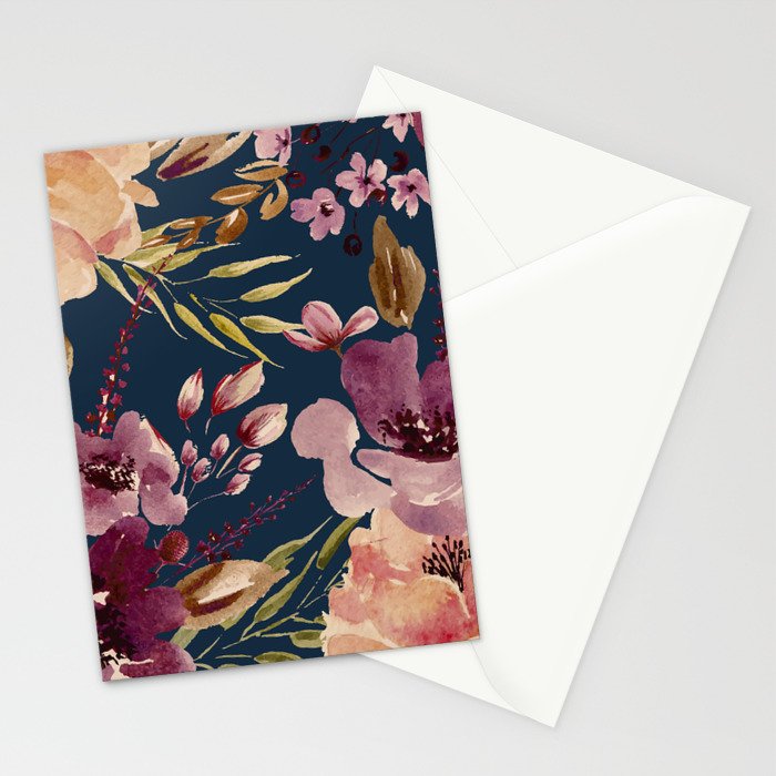 Watercolor Giant flowers fall colors Stationery Card Gallery Image 2