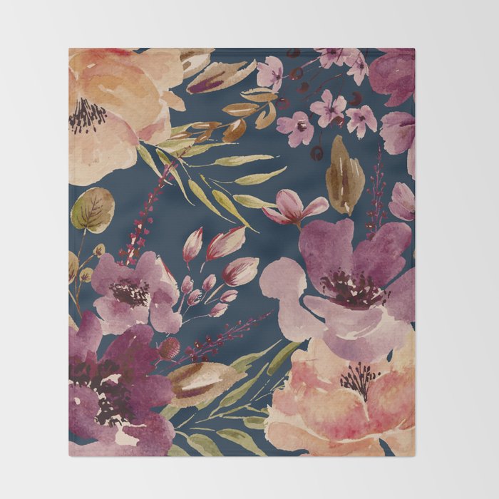 Watercolor Giant flowers fall colors Throw Blanket Gallery Image 2