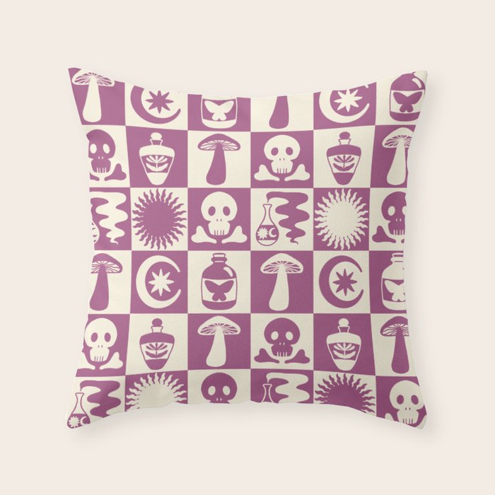 Potions and Spooky Things Checkerboard Pattern Throw Pillow Gallery Image 6