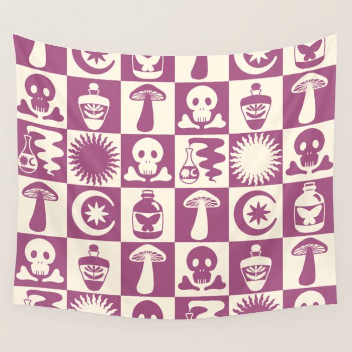 Potions and Spooky Things Checkerboard Pattern Wall Tapestry Gallery Image 4