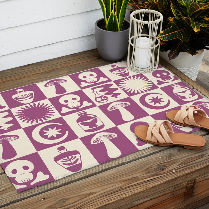 Potions and Spooky Things Checkerboard Pattern Outdoor Rug Gallery Image 2