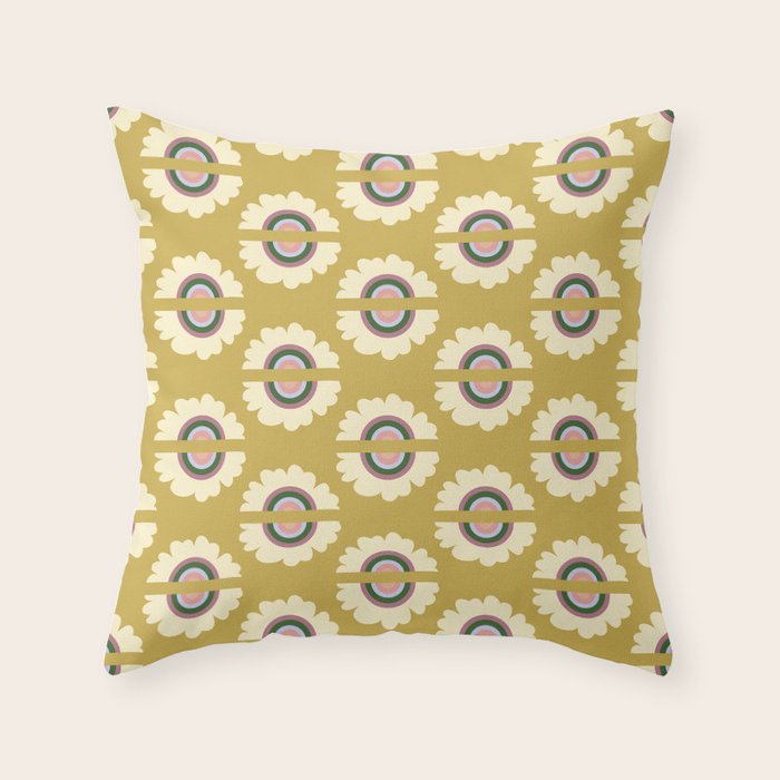 Retro Rainbow Flower - Gold Throw Pillow Gallery Image 6