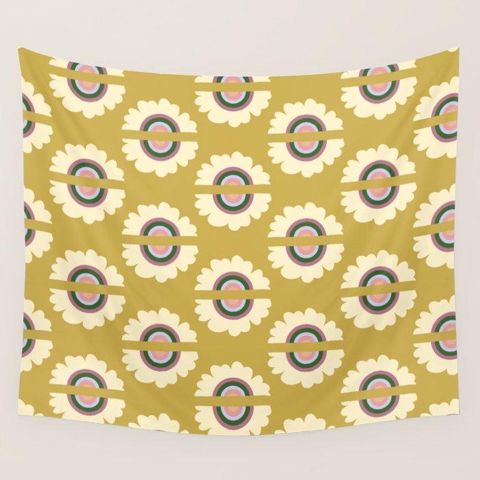 Retro Rainbow Flower - Gold Wall Tapestry Gallery Image 1
