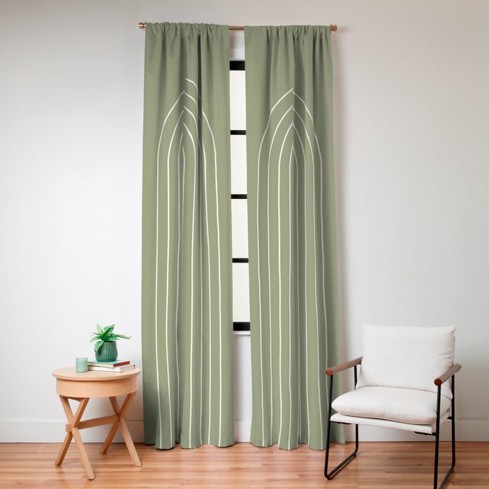 Minimal Arch LIII Earthy Sage Green Modern Geometric Lines Window Curtain Gallery Image 4