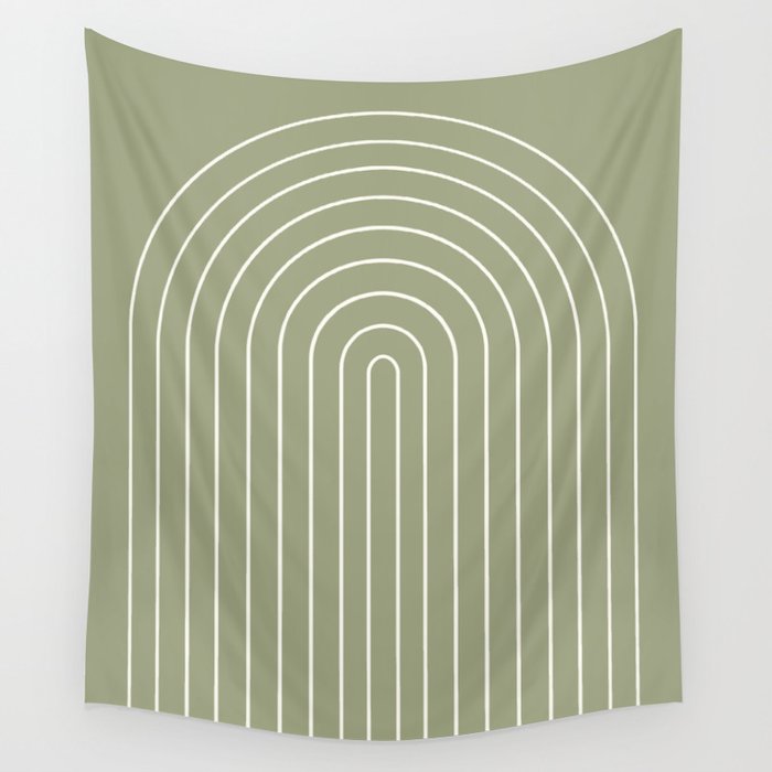 Minimal Arch LIII Earthy Sage Green Modern Geometric Lines Wall Tapestry Gallery Image 4