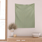 Minimal Arch LIII Earthy Sage Green Modern Geometric Lines Wall Tapestry Gallery Image 2