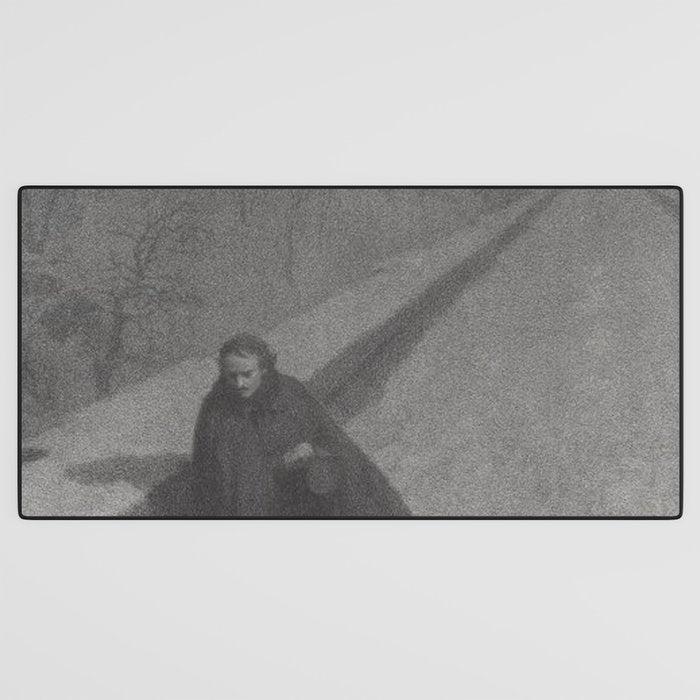 Edgar Allan Poe Walking the Bronx's High Bridge black and white lithograph  Desk Mat Gallery Image 3
