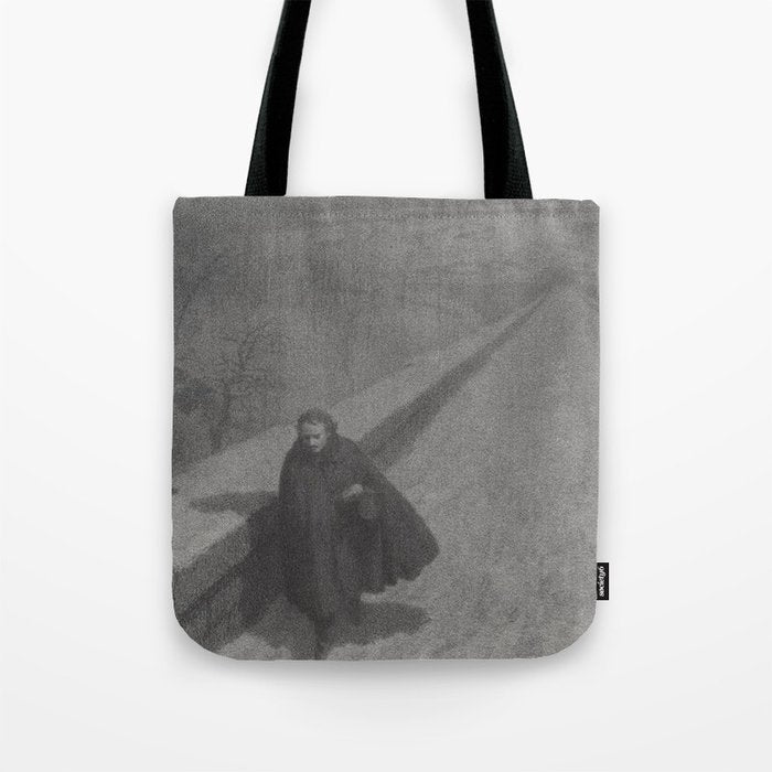 Edgar Allan Poe Walking the Bronx's High Bridge black and white lithograph  Tote Bag Gallery Image 1