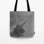 Edgar Allan Poe Walking the Bronx's High Bridge black and white lithograph  Tote Bag Gallery Image 1