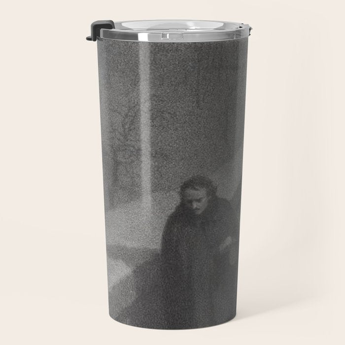 Edgar Allan Poe Walking the Bronx's High Bridge black and white lithograph  Travel Mug Gallery Image 3