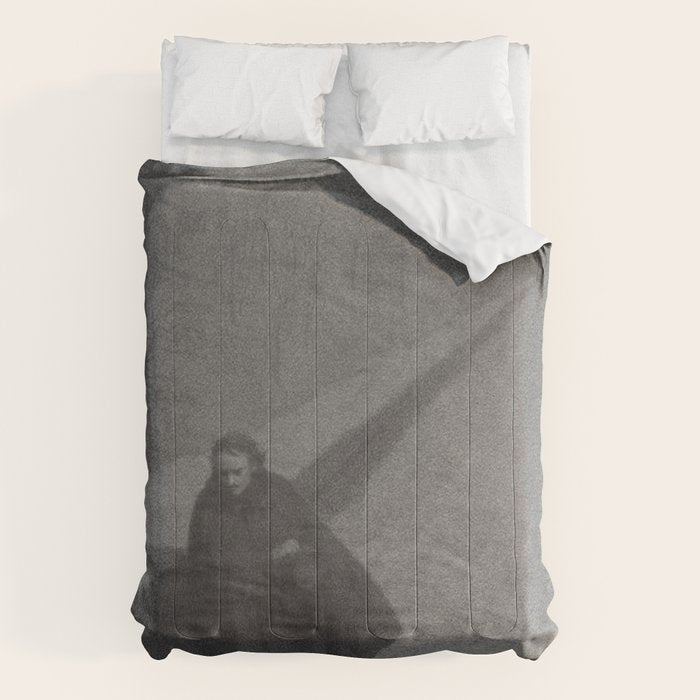 Edgar Allan Poe Walking the Bronx's High Bridge black and white lithograph  Comforter Gallery Image 1