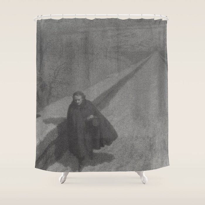 Edgar Allan Poe Walking the Bronx's High Bridge black and white lithograph  Shower Curtain Gallery Image 1