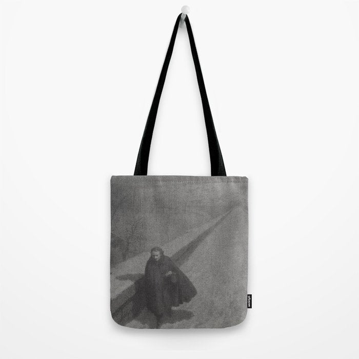 Edgar Allan Poe Walking the Bronx's High Bridge black and white lithograph  Tote Bag Gallery Image 2
