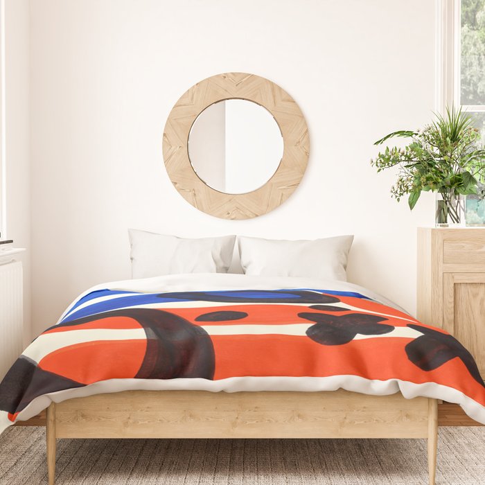 Blue Orange Fun Colorful Mid Century Modern Abstract Painting Shapes Pattern Duvet Cover Gallery Image 3