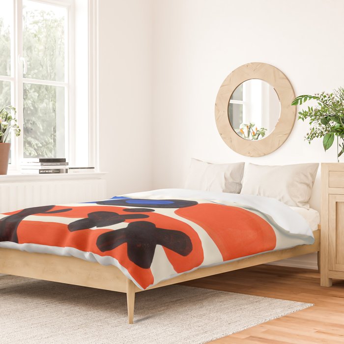 Blue Orange Fun Colorful Mid Century Modern Abstract Painting Shapes Pattern Duvet Cover Gallery Image 2