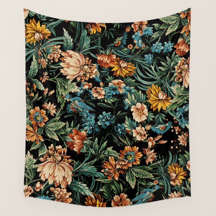 Floral and Birds Pattern Wall Tapestry Gallery Image 1