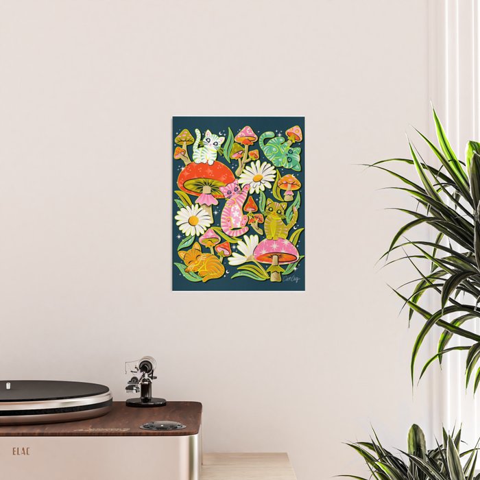 Kittens & Shrooms - Electric on Navy Poster Gallery Image 2
