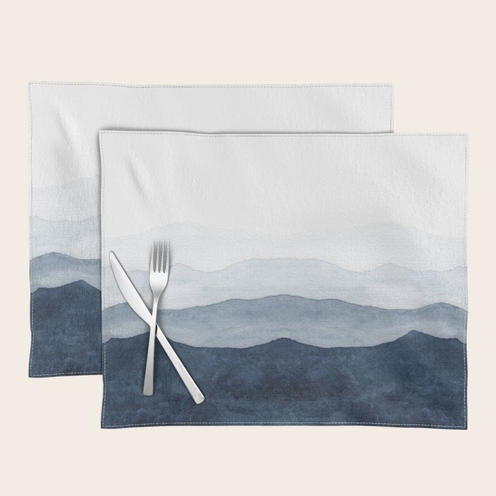 Indigo Abstract Watercolor Mountains Placemat Gallery Image 1