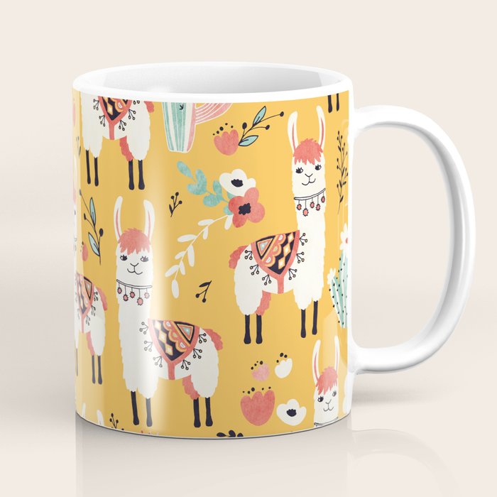 White Llama with flowers Coffee Mug Gallery Image 1