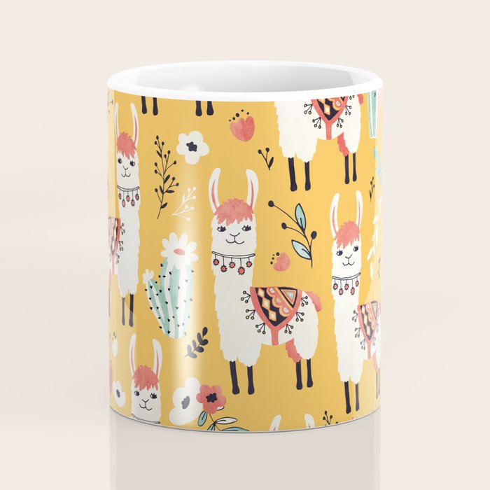 White Llama with flowers Coffee Mug Gallery Image 4