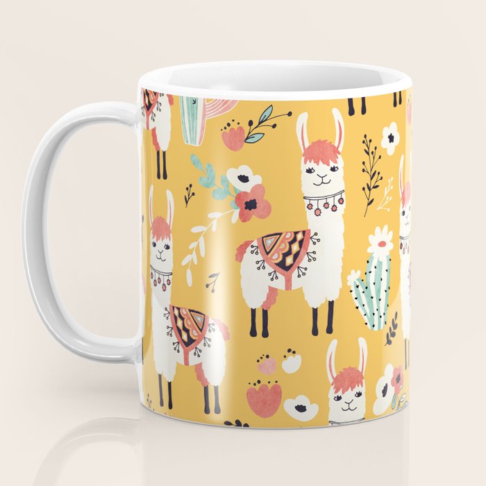 White Llama with flowers Coffee Mug Gallery Image 3
