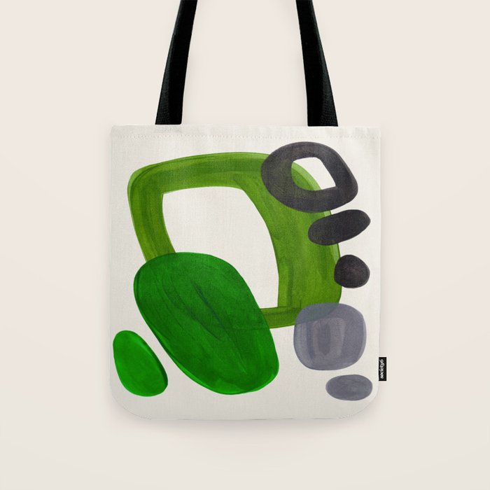 Minimalist Modern Mid Century Colorful Abstract Shapes Olive Green Retro Funky Shapes 60's Vintage Tote Bag Gallery Image 1