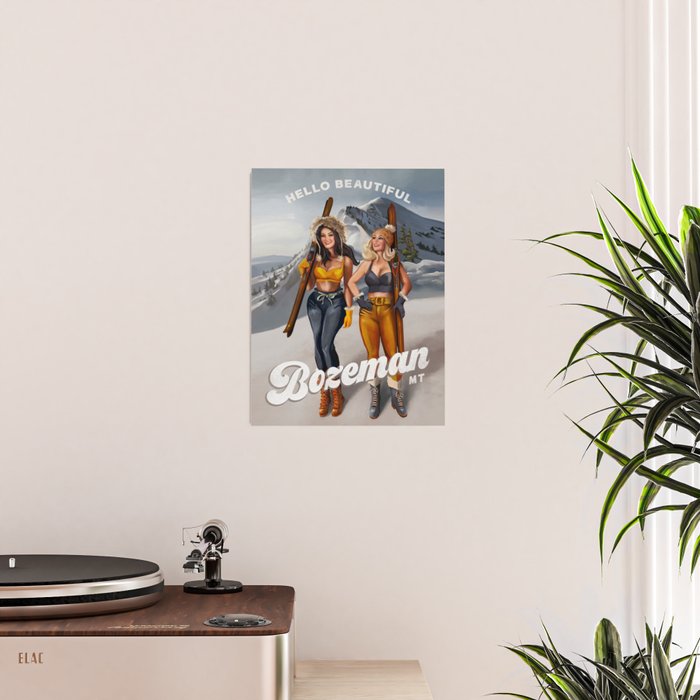 Hello Beautiful Bozeman: Vintage Pinup Skiing Art Poster Gallery Image 2