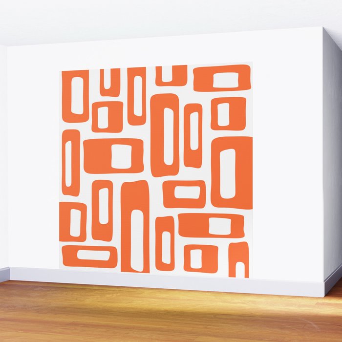 Retro Mid Century Modern Abstract Pattern 336 Orange Wall Mural Gallery Image 2