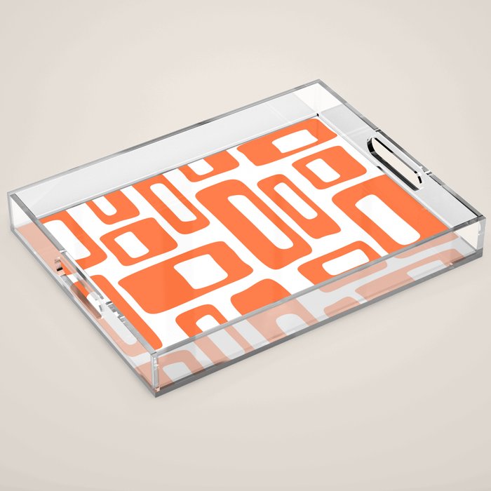 Retro Mid Century Modern Abstract Pattern 336 Orange Acrylic Tray Gallery Image 1