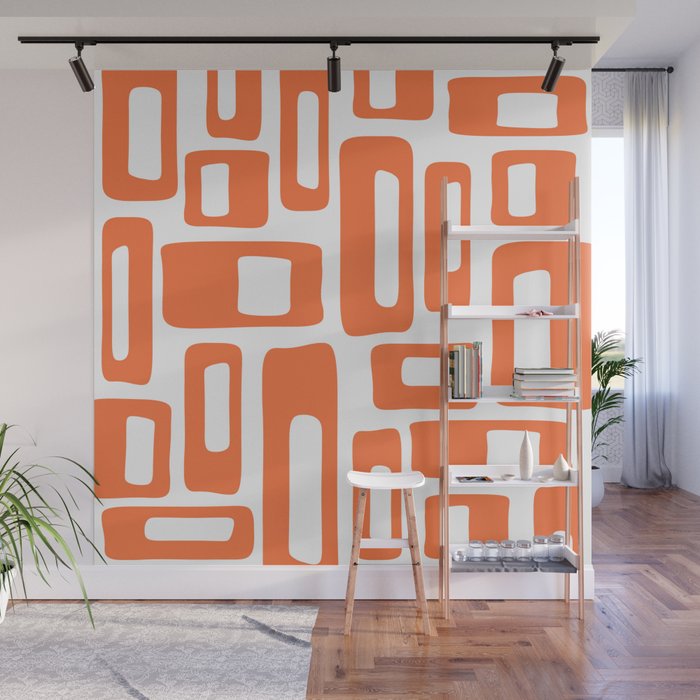 Retro Mid Century Modern Abstract Pattern 336 Orange Wall Mural Gallery Image 1