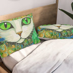 Klimt Cat with Bright Green Eyes Pillow Sham Gallery Image 2