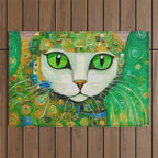 Klimt Cat with Bright Green Eyes Outdoor Rug Gallery Image 1