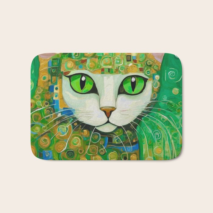 Klimt Cat with Bright Green Eyes Bath Mat Gallery Image 1