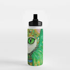 Klimt Cat with Bright Green Eyes Water Bottle Gallery Image 2