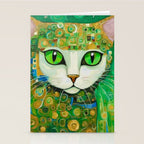 Klimt Cat with Bright Green Eyes Stationery Card Gallery Image 2