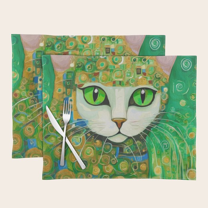 Klimt Cat with Bright Green Eyes Placemat Gallery Image 1